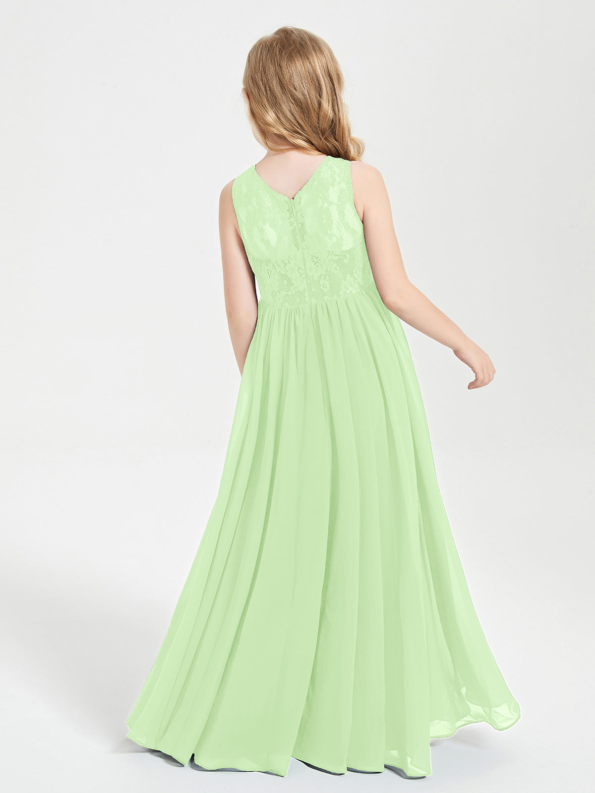 Long Junior Bridesmaid Dresses Lace Top Sage
